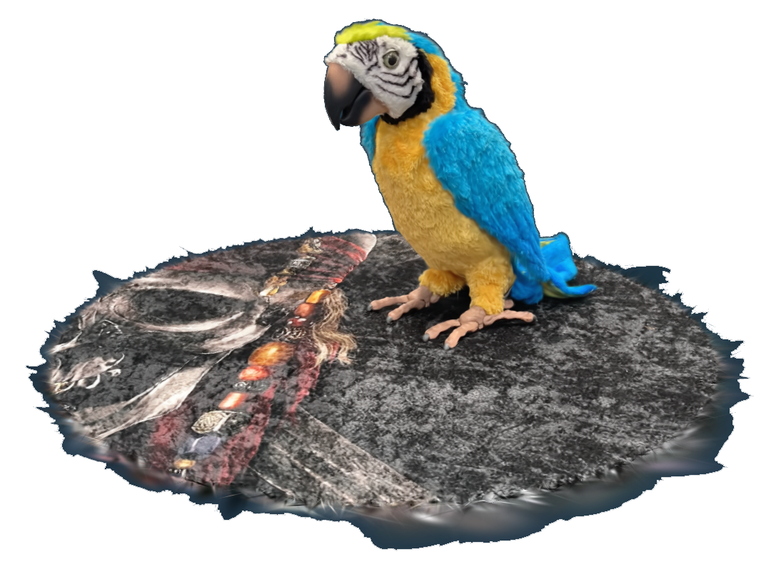 A 3D representation of a yellow and blue parrot standing on a stone floor.