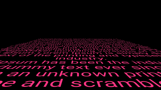 Bright pink text rendered in 3D perspective on a black surface, demonstrating crisp signed distance field text at various depths