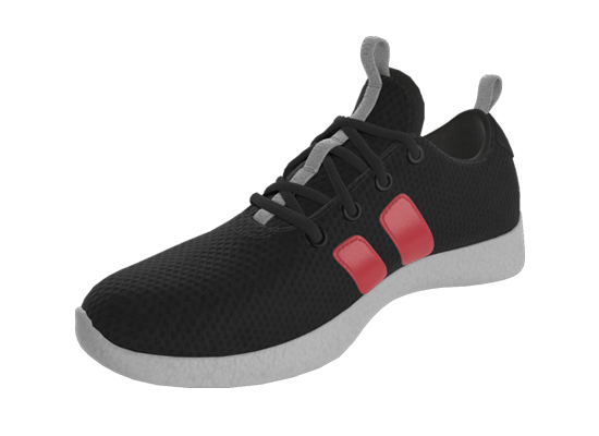 Rendering of an athletic shoe with material variants.