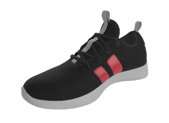 Rendering of an athletic shoe with material variants.