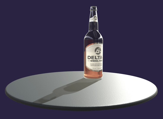 Rendering of a half-empty soda bottle casting a shadow on the table